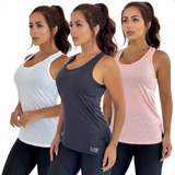 Kit 3 Regata Blusa Academia Feminina Tapa Bumbum Dry Fit