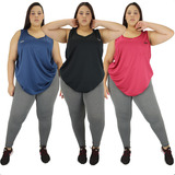 Kit 3 Regata Feminina Dry Fit Plus Size Fitness Academia