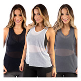 Kit 3 Regata Transparente Telinha Cavada Fitness Academia