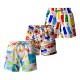 Kit 3 Shorts Praia Infantil Juvenil Bermudas Verão Voker