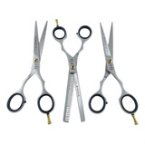 Kit 3 Tesouras Profissionais Fio Laser Desbaste Fio Navalha 6.5 Cor Inox
