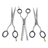 Kit 3 Tesouras Profissionais Fio Navalha Laser E Desfiadeira