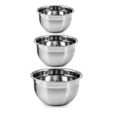 Kit 3 Tigela Bowl Em Aço Inox 28cm 24cm 18cm Vasilha Fundo