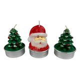 Kit 3 Velas Natalinas Decorativas Papai Noel E Árvore 3,5cm