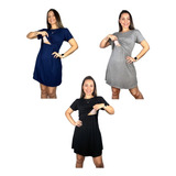 Kit 3 Vestido Amamentação Diversas Cores Premium Manga Curta