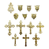 Kit 35 Entremeios + 35 Crucifixos Dourado Completo P/ Terço