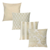 Kit 4 Almofadas Jacquard Luxo Branco E Dourado 45x45 Complet