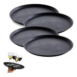Kit 4 Bandeja Profissional De Garçom Antiderrapante Redonda