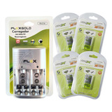 Kit 4 Bateria Recarregáv 9v + Carreg Bateria Pilha Aa/aaa/9v