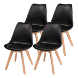 Kit 4 Cadeiras Leda Charles Eames Design Madeira Preta