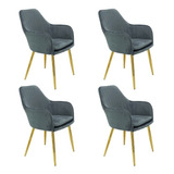 Kit 4 Cadeiras Poltrona Lines Base Dourada Decorativa Suede