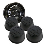 Kit 4 Calota Centro Copinho Roda Ferro Vw Gol Parati Preto