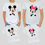 Kit 4 Camiseta Conjunto Familia Casal E Filhos Minnei Mickey