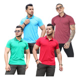 Kit 4 Camisetas Gola Polo Com Bolso Algodão Manga Curta