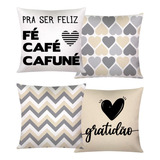 Kit 4 Capa De Almofada 42cmx42cm Estampa Pra Ser Feliz