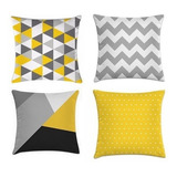 Kit 4 Capa De Almofada Decorativa Cinza Branco E Amarelo