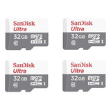 Kit 4 Cartão Memória 32gb Micro Sd Ultra Sandisk Original 
