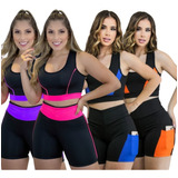 Kit 4 Conjunto Fitness Feminino Top Short Academia C/ Bolso