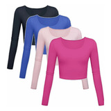 Kit 4 Cropped Camisa Feminina Proteção Uv Camiseta Dryfit