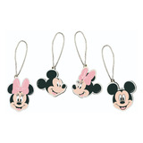 Kit 4 Enfeites De Natal Mickey E Minnie Rosa Mdf - Disney