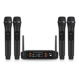 Kit 4 Microfone Sem Fio Profissional Uhf Led Com Receptor Ec