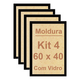 Kit 4 Molduras 40x60 Com Vidro Madeira Laqueada 60x40 Cor Preto