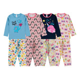 Kit 4 Pijamas Menina Inverno Infantil Frio Feminino Atacado