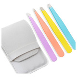 Kit 4 Pinças Para Design Sobrancelha Profissional Com Estojo Cor Coloridas - Sem Escrita