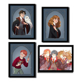 Kit 4 Quadros Harry Potter Hermione Rony Poster 33x43cm