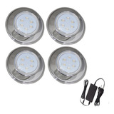 Kit 4 Refletor Hiper Led 9w Branco Inox 316 + Fonte 3a 12v