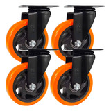 Kit 4 Rodinhas Para Moveis Pesado Rodízio Roda Grande Reforçada Giratória 3 Polegada 75mm Laranja Marca Rrj