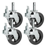 Kit 4 Rodízios Para Andaime Giratórios Com Trava Dupla Freio Industrial Eixo 35mm Capacidade 1600kg Tamanho 6x2 Roda 6 Polegadas Borracha Marca Rrj