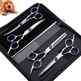 Kit 4 Tesoura 1 Pente Reta Curva Petshop Tosa Profissional