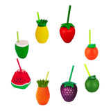 Kit 40 Copos Frutas Com Canudo Lembrancinha Festa Tropical