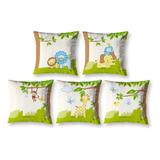 Kit 5 Almofadas Cheias Infantil Game Decoração Quarto 40cm Desenho Do Tecido Selva