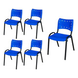 Kit 5 Cadeira Iso Base Preto Escola, Igreja Azul