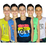 Kit 5 Camiseta Regata Infantil Masculina Menino Juvenil Top