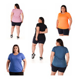 Kit 5 Camisetas Dry Fit Plus Size Feminina Fitness Academia
