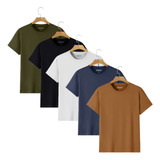 Kit 5 Camisetas Masculinas Básicas Algodão Premium Slim Fit 