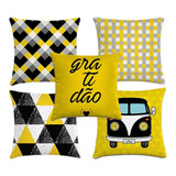 Kit 5 Capas De Almofadas Decorativas Cinza Amarelo E Preto