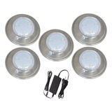 Kit 5 Hiper Led Brustec 6w Luz Azul Inox 316l + Fonte 3a