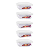 Kit 5 Marmita De Vidro 1040 Ml C/ Tampa Hermética Retangular Cor Transparente