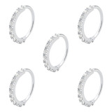 Kit 5 Piercing Argola Cravejada Nariz 7mm Prata 925