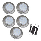 Kit 5 Refletor Hiper Led 9w Azul Inox 316l + Fonte 5a