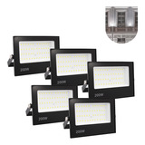 Kit 5 Refletor Led Koales 200w Holofote Bivolt Prova Dágua Luz Frio Carcaça Preto Luz Branco-frio 127/220v