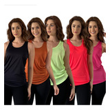  Kit 5 Regatas Femininas Dry Fit Moda Fitness Basica 