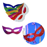 Kit 50 Máscaras Holográfica Carnaval Colorida Sortidas Festa
