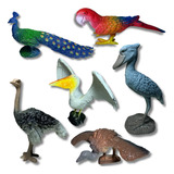 Kit 6 Aves Selvagens Borracha Pavão Abutre Garça Brinquedo