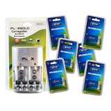 Kit 6 Bateria Recarregáv 9v + Carreg Bateria Pilha Aa/aaa/9v