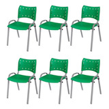 Kit 6 Cadeira Iso Base Cinza Escola, Igreja Verde